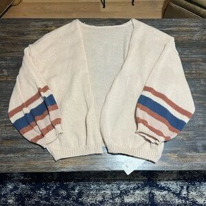 NWT Cozy Striped Sleeve Cardigan in Cream and Blue